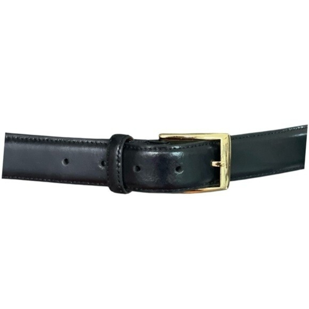 JOS A BANK Black Genuine Italian Leather Gold Brass Square Buckle Dress Belt 46
